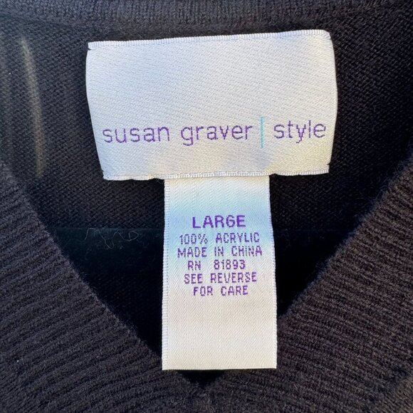 Susan Graver Style Womens Black Short Sleeve V-Neck Knit Sweater Shirt Large - Picture 3 of 7